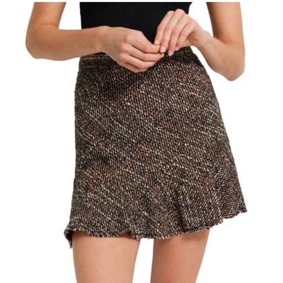 Theory Women's Diag Mini Skirt R Green Autumn Tweed Skirt NWT 295 Sz 00 - Picture 1 of 12